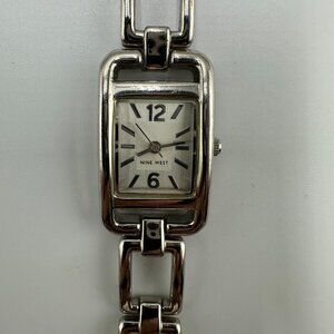 3/$30 Nine West Watch Women Silver Tone Rectangle Dial Open Link Band Working